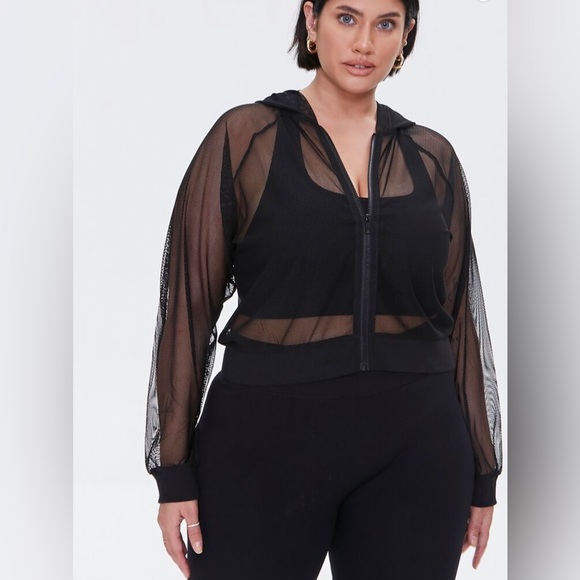 Plus Size Active Sheer Mesh Hoodie (Forever 21) - Picture 2 of 7